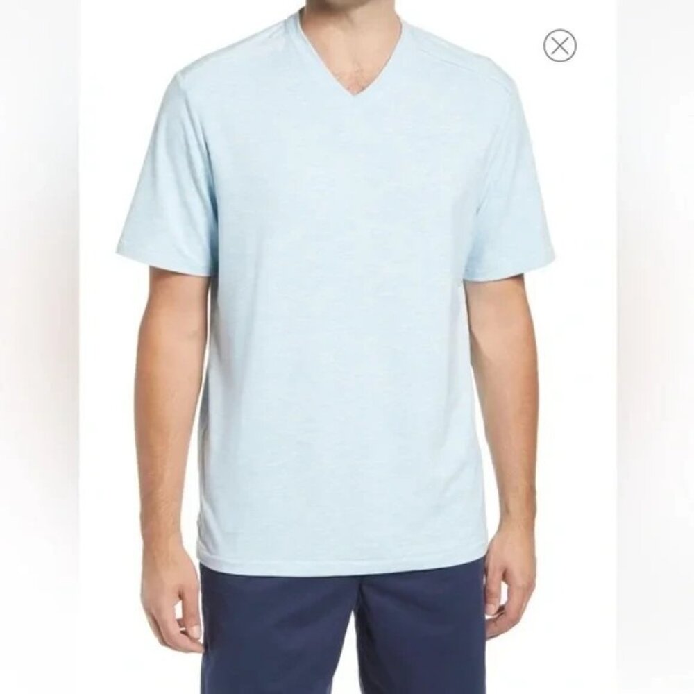Tommy Bahama Men’s Small Picasso Blue Coasta Vera V-Neck Short Sleeve Tee - Picture 2 of 6
